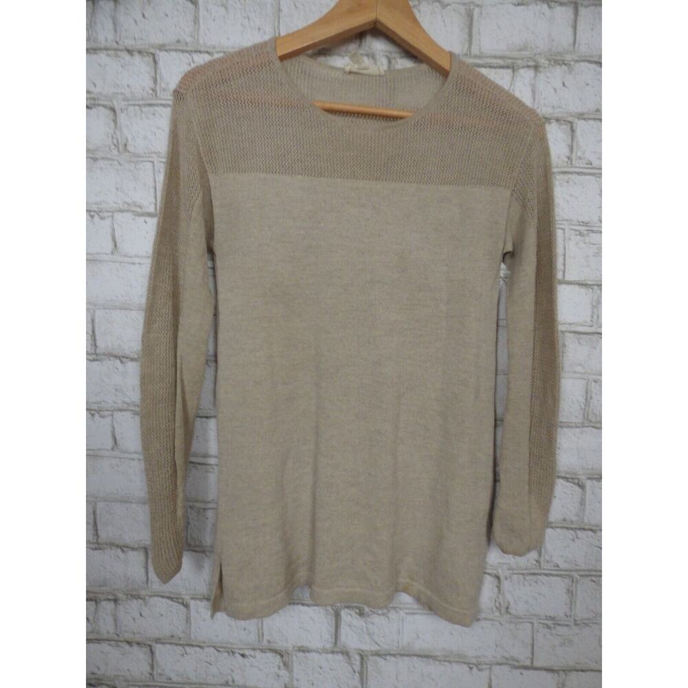 $198 Eileen Fisher Beige 100% Wool Contrast Knit Sweater Petite PP NEW